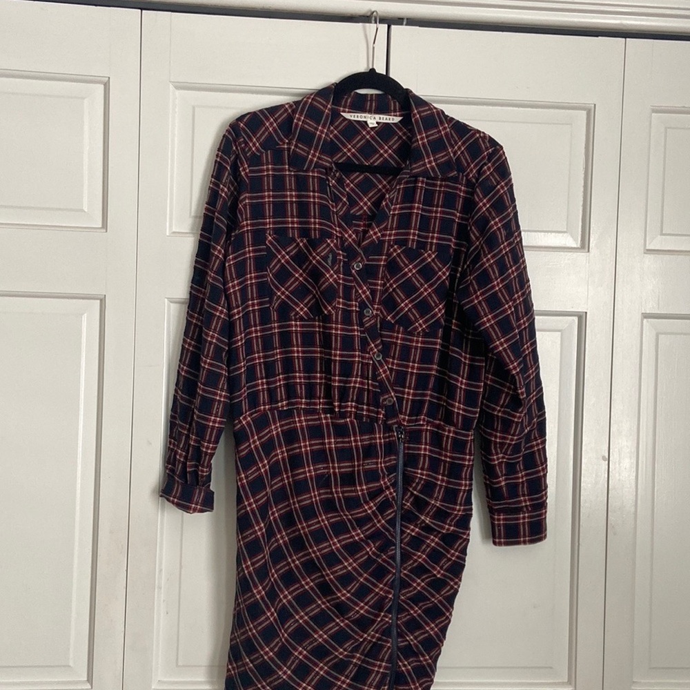 Veronica Beard plaid long sleeve mini dress with front zipper